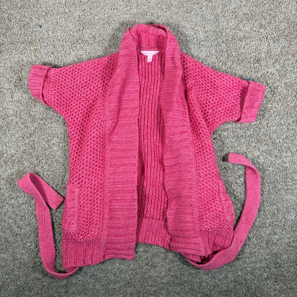 Lilly Pulitzer Pink Chunky Knit Wrap Cardigan Short Sleeve Cashmere Blend XS